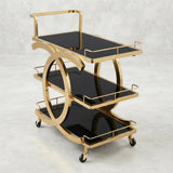 metal tea trolley 3 layer black & golden cross 34"x29" china