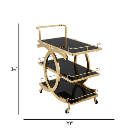 metal tea trolley 3 layer black & golden cross 34"x29" china