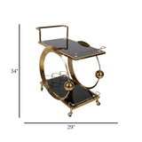metal tea trolley 2 layer black & golden ring ball 34"x29" china