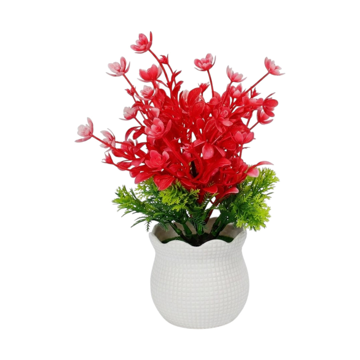 flower pot plastic faux foliage red 10"x3" china