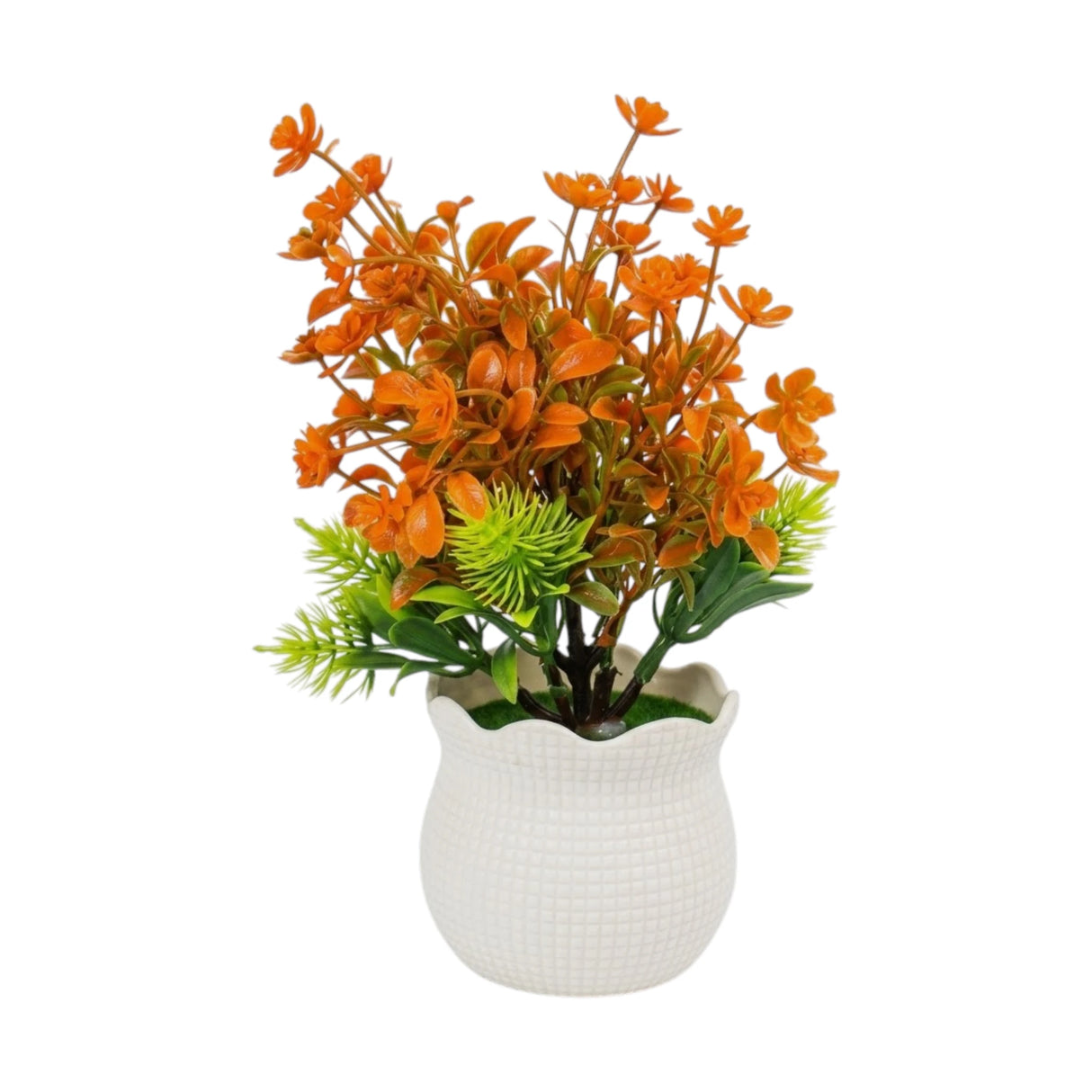 flower pot plastic faux foliage orange 10"x3" china