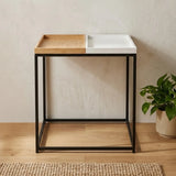 fancy table wooden top & metal base 2 block shape white & black large 18''x12'' china