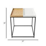 fancy table wooden top & metal base 2 block shape white & black large 18''x12'' china