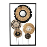 fancy wall hanging wooden frame 3flower & 2plates rectangle black 24''x15'' china