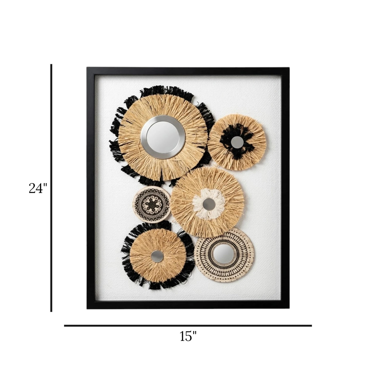 fancy wall hanging wooden frame 4flower & 2plates rectangle black 24''x15'' china