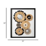 fancy wall hanging wooden frame 4flower & 2plates rectangle black 24''x15'' china