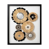 fancy wall hanging wooden frame 4flower & 2plates rectangle black 24''x15'' china