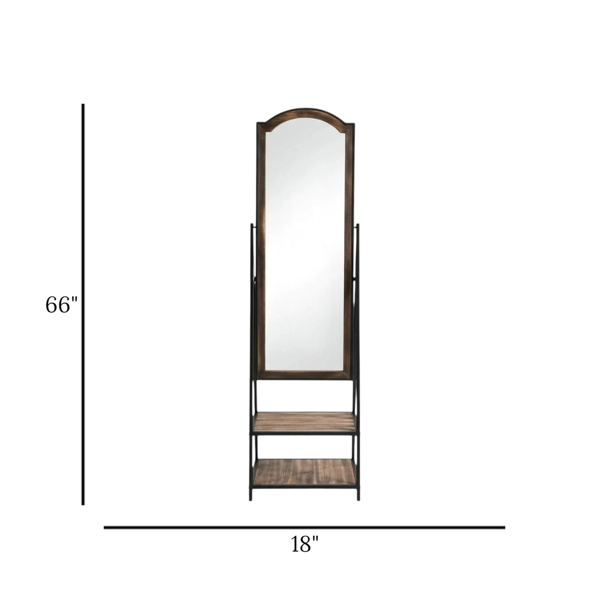 metal standing mirror with wooden 2 shelf black 66"x18" china