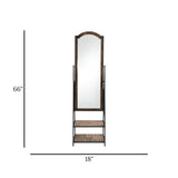 metal standing mirror with wooden 2 shelf black 66"x18" china