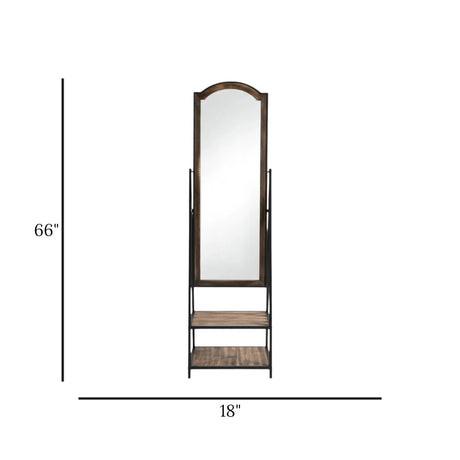 metal standing mirror with wooden 2 shelf black 66"x18" china