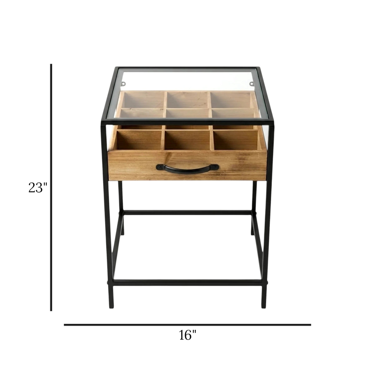 metal table glass & wooden draw 9s black large 23''x16'' china