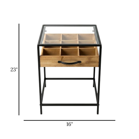 metal table glass & wooden draw 9s black large 23''x16'' china