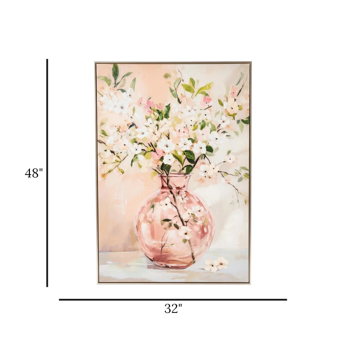 scenery frame flower vase white & pink 48''x32'' china