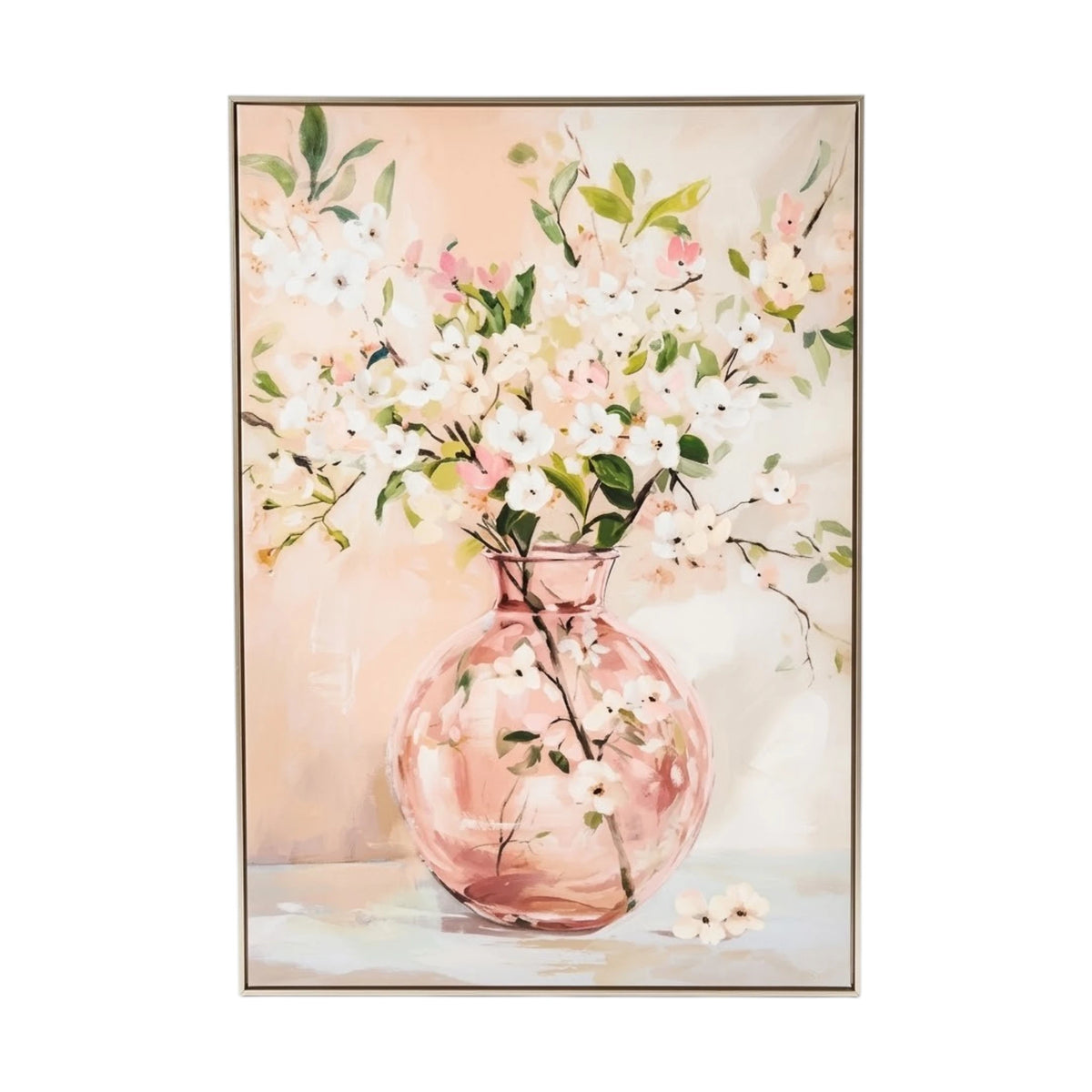 scenery frame flower vase white & pink 48''x32'' china