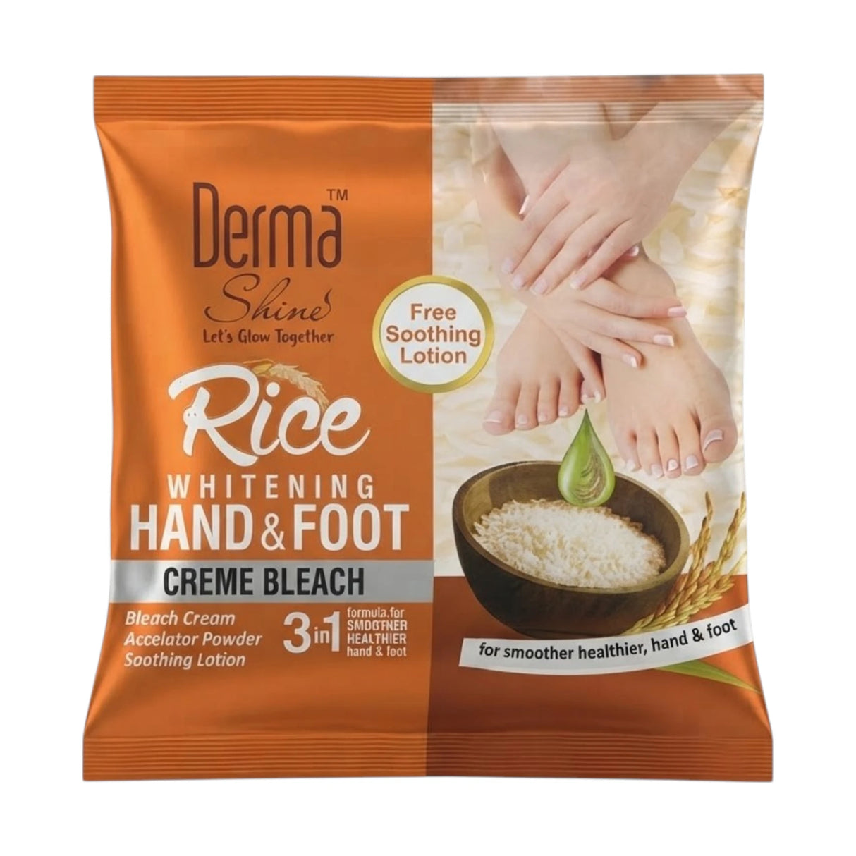derma shine creme bleach rice whitening hand & foot 3in1 sachet