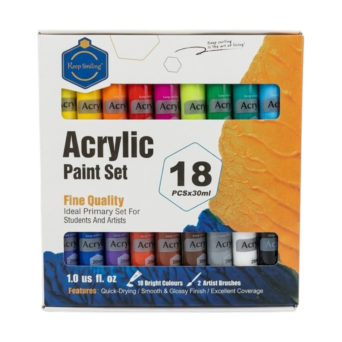 keep smiling acrylic paint 18pc 30ml b4030