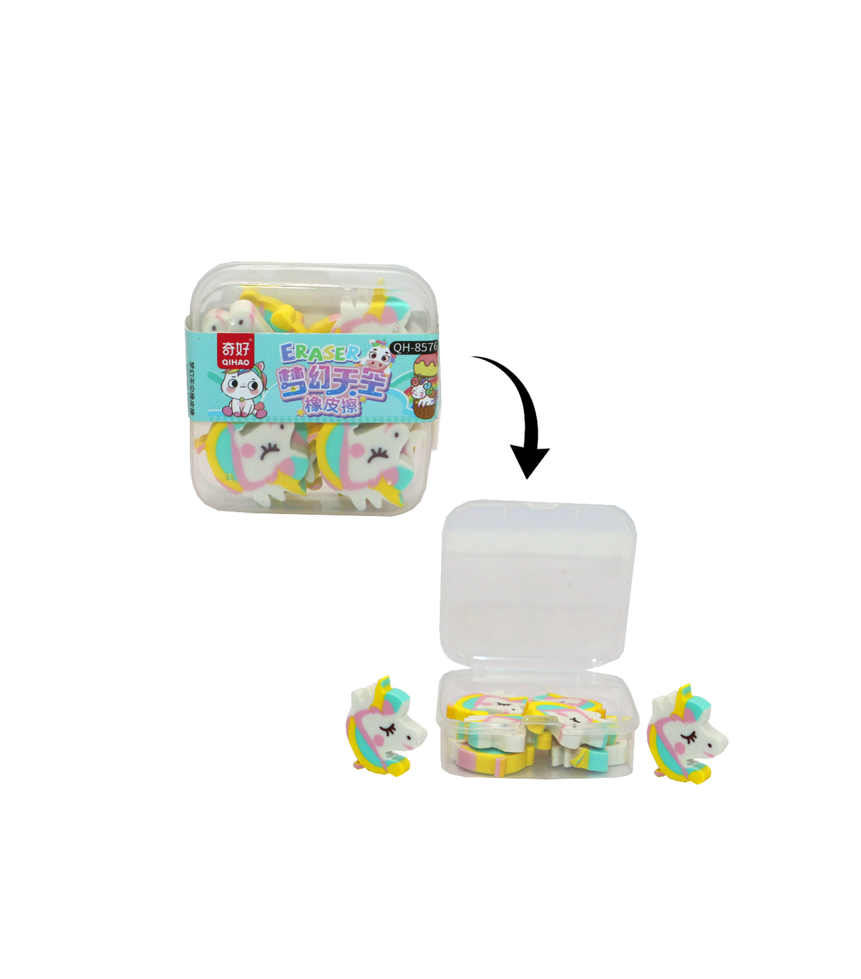 unicorn eraser box 10pc qh-8576
