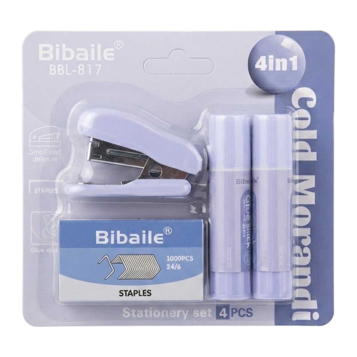 bibaile stapler set with 2 glue stick 4in1 china 817