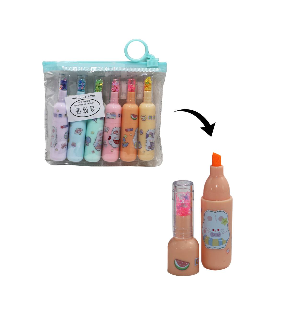 cute highlighter 6pc bottle shape q-1241