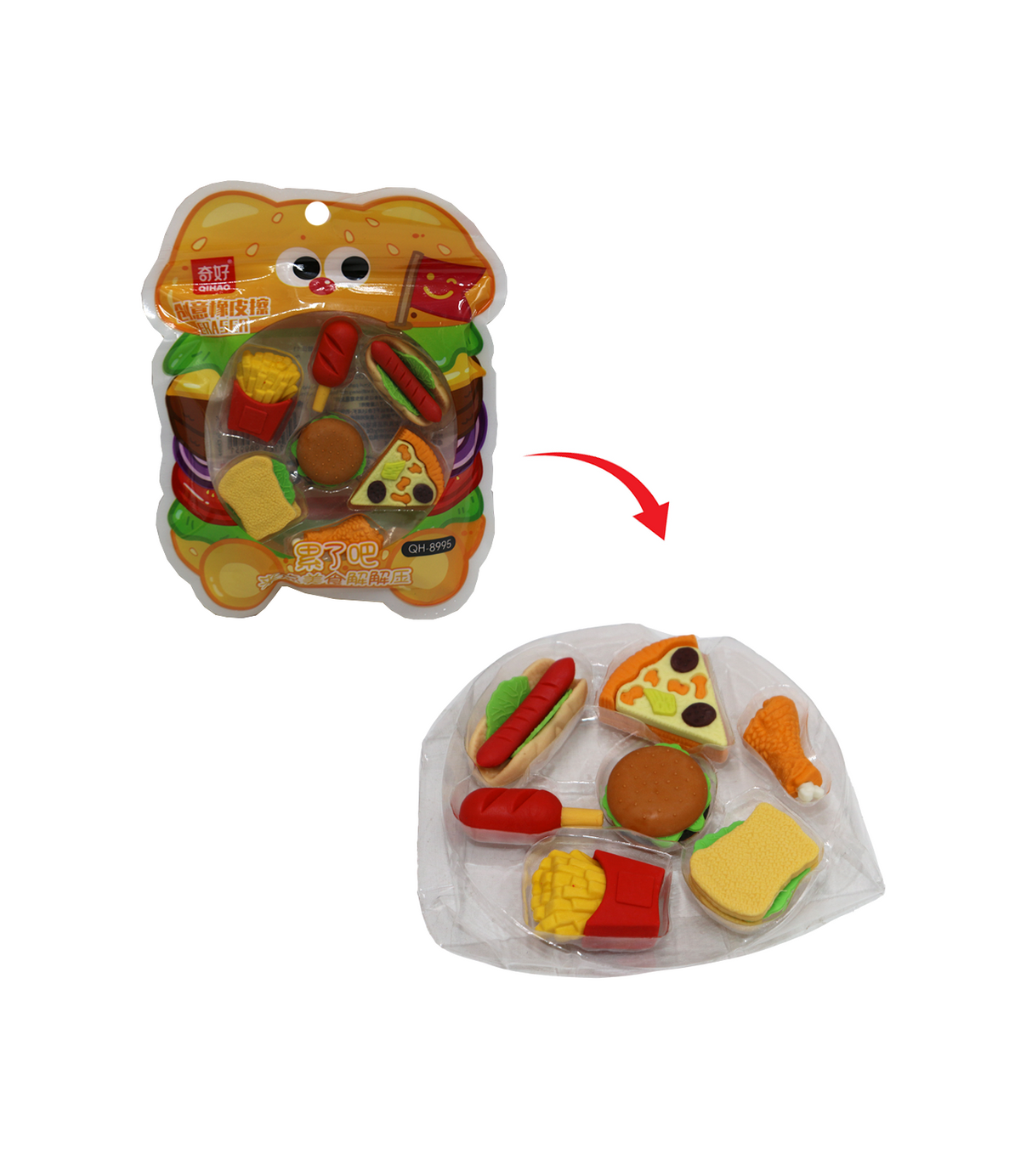 fast food theme eraser set 6pc china 8995
