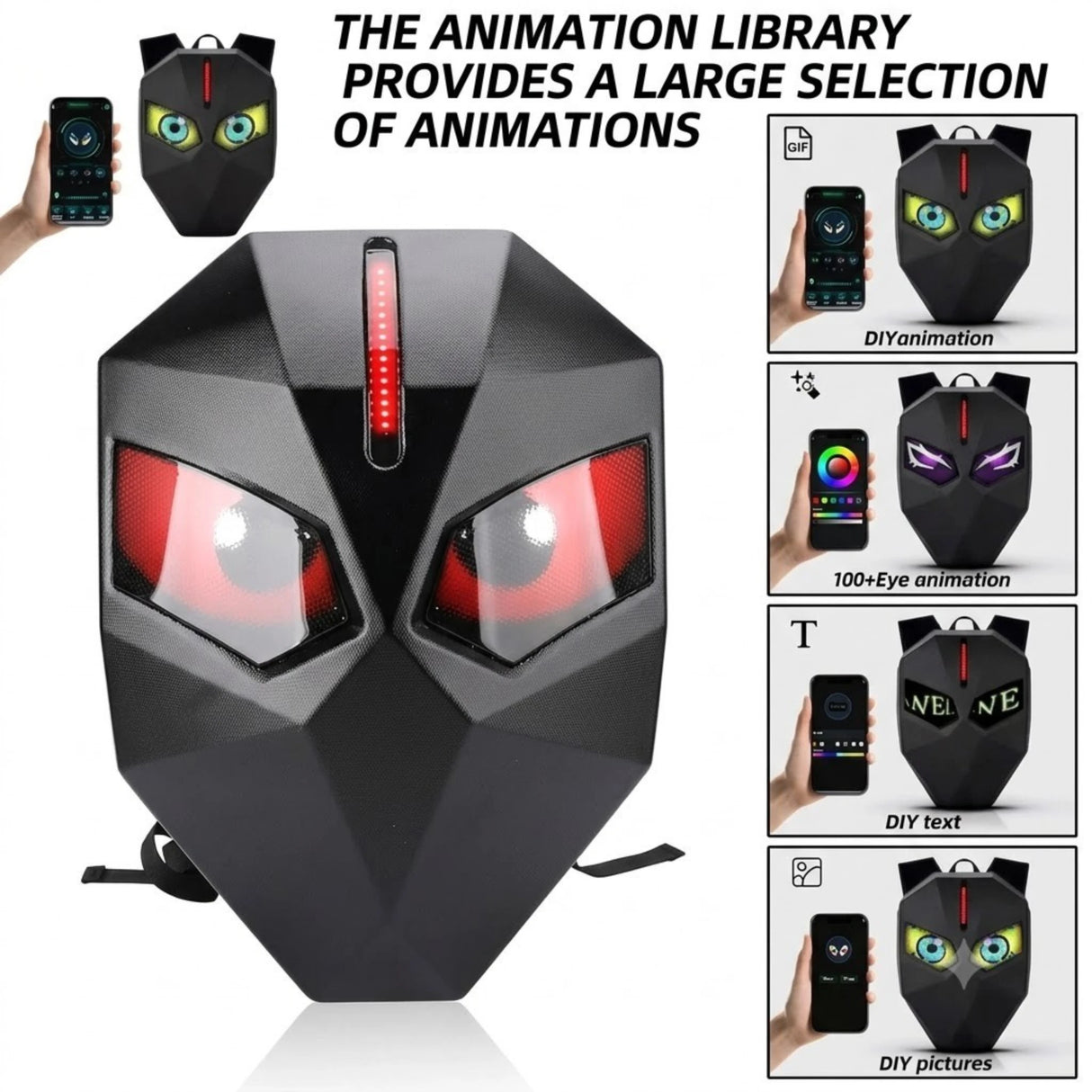 led light back pack with eyes screen display china