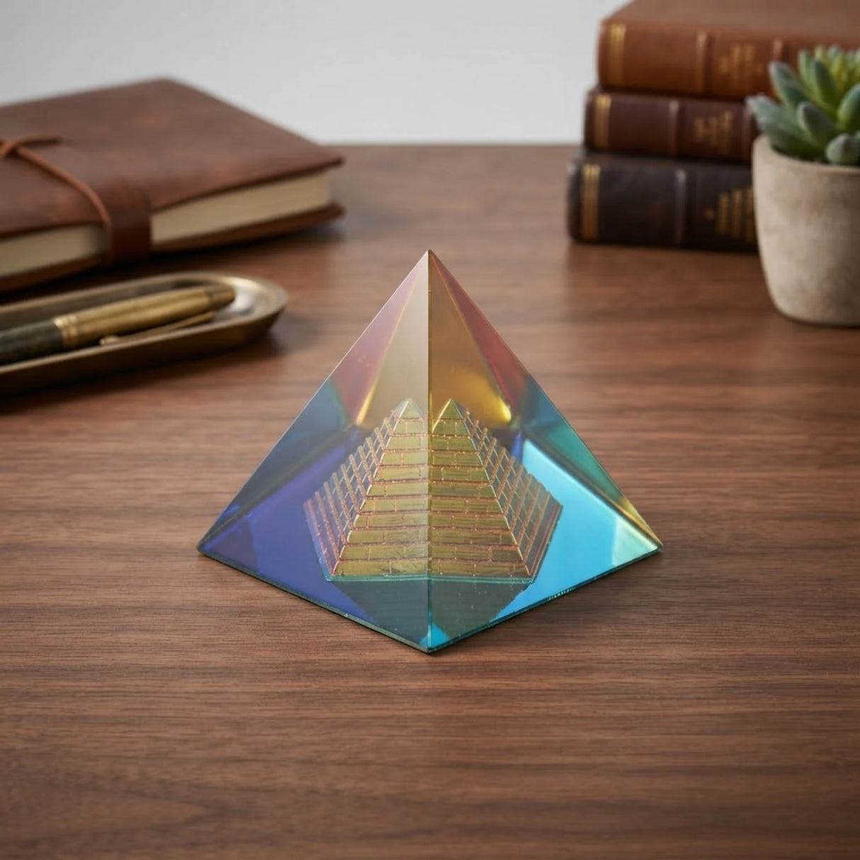 crystal pyramid paper weight