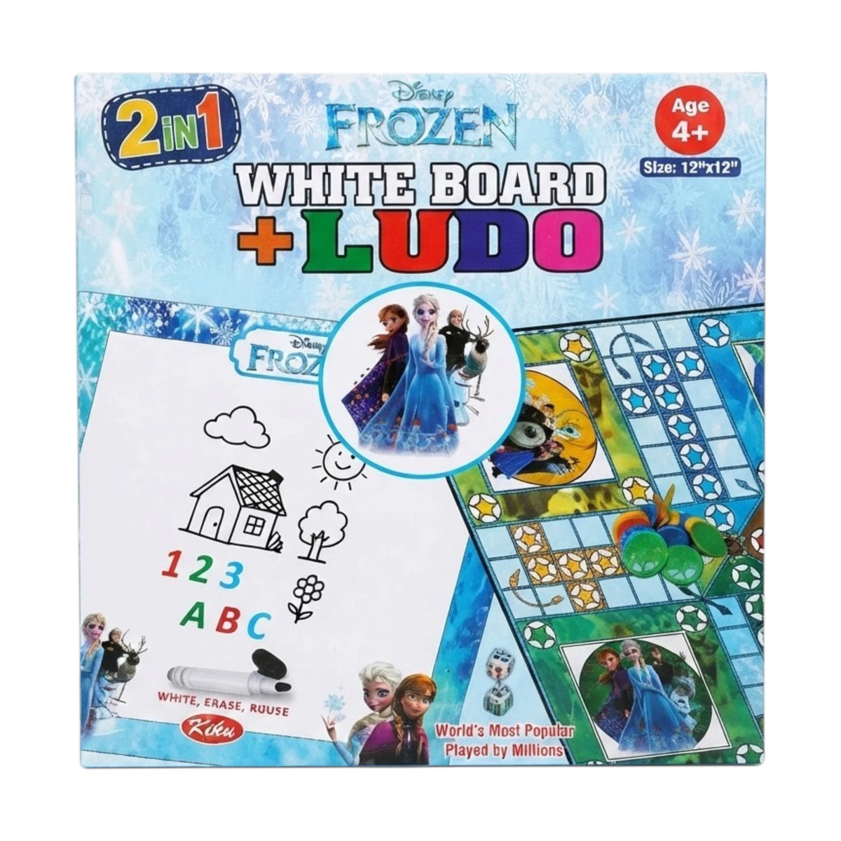 frozen white board with ludo