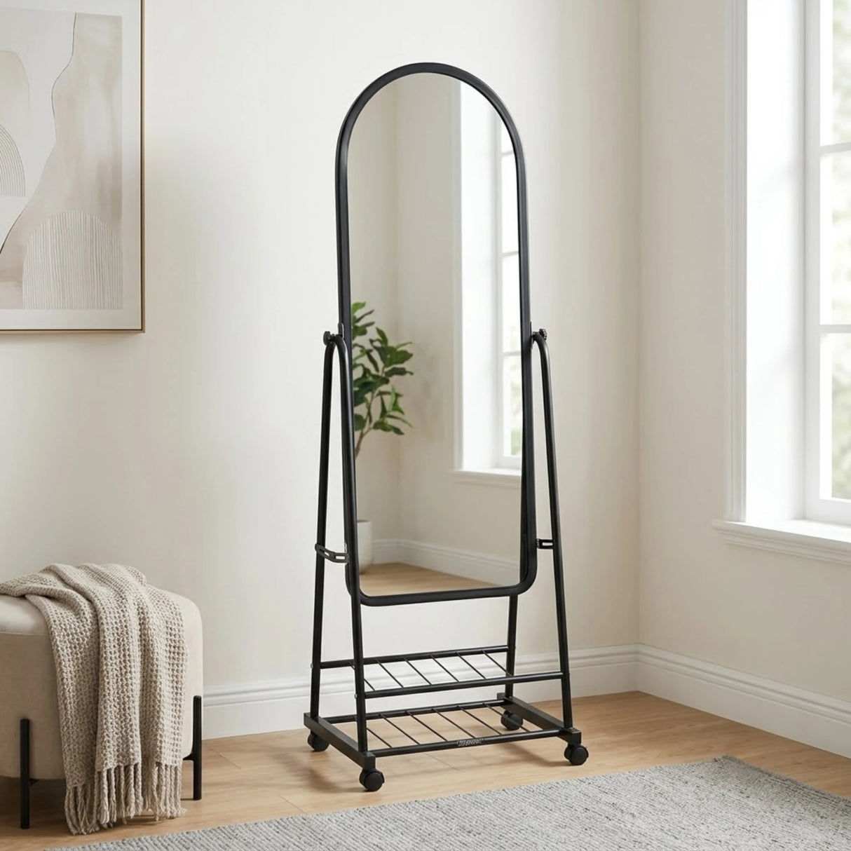 metal standing mirror with shelf black 63"x20" china