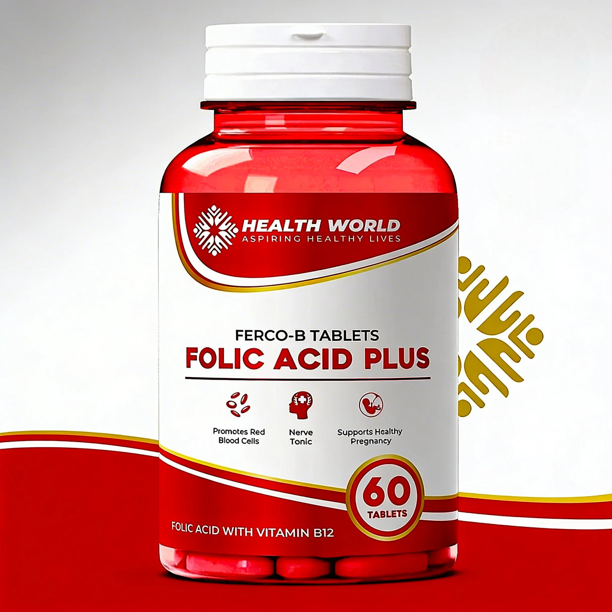 health world tablets ferco b folic acid plus 60t 1s