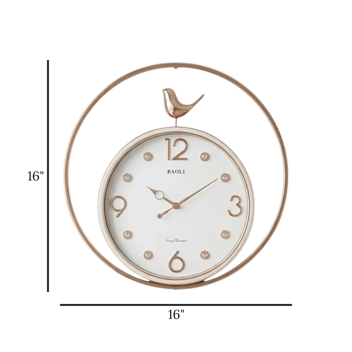 fancy wall clock white & golden sparrow pendulam 16"x16" china