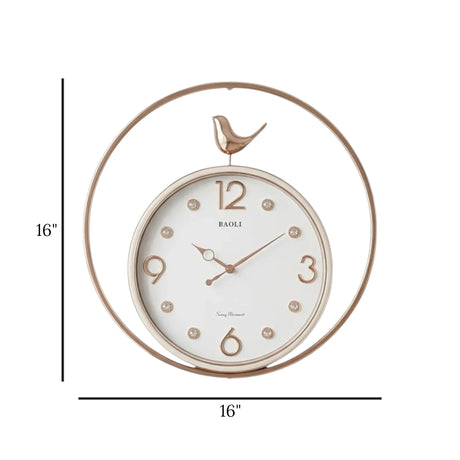 fancy wall clock white & golden sparrow pendulam 16"x16" china