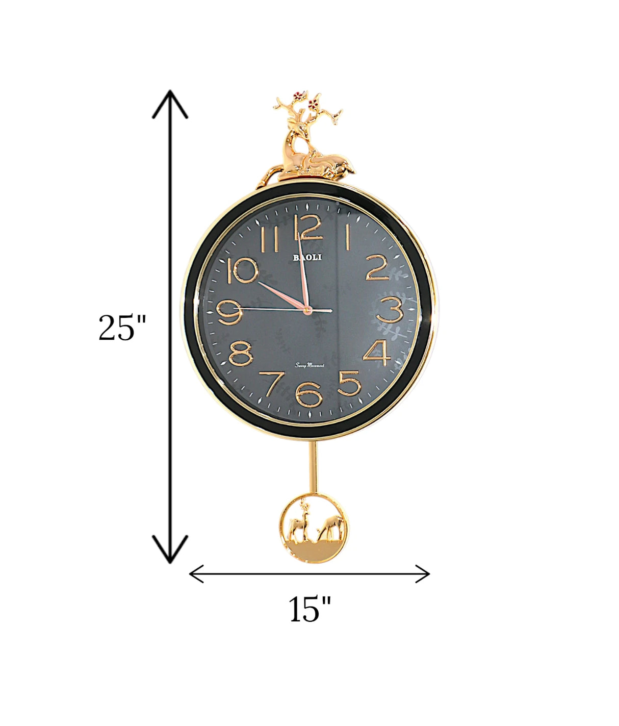 wall clock deer with pendulum black china "25x15"
