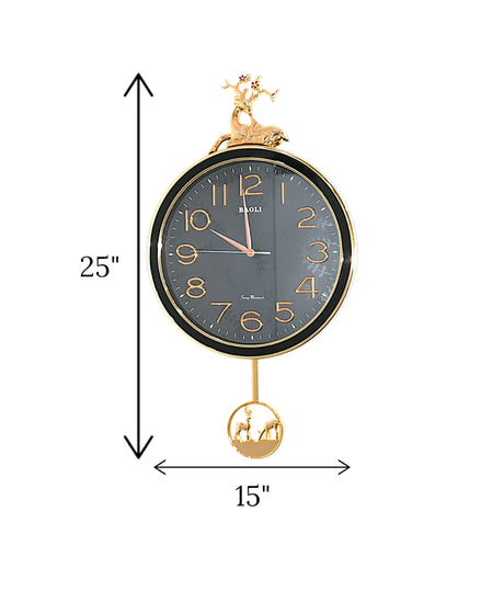 wall clock deer with pendulum black china "25x15"