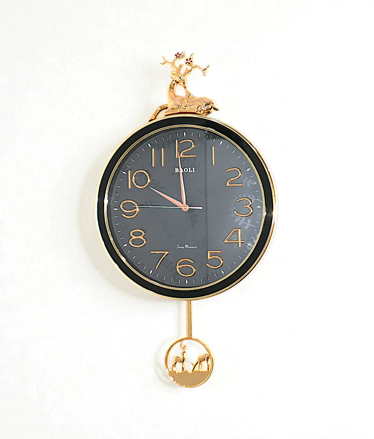 wall clock deer with pendulum black china "25x15"