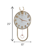 wall clock with golden deer & pendulum white china "25x15"