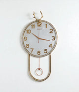 wall clock with golden deer & pendulum white china "25x15"