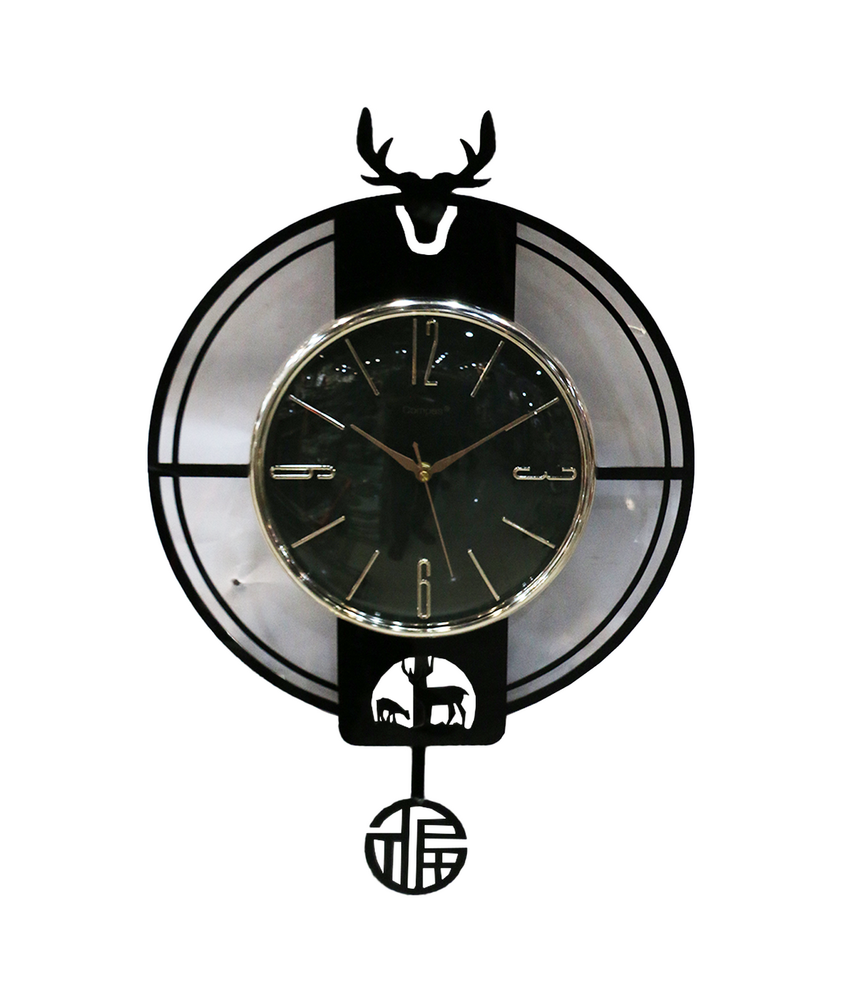 black acrylic wall clock with pendulum 23''x16'' china d477