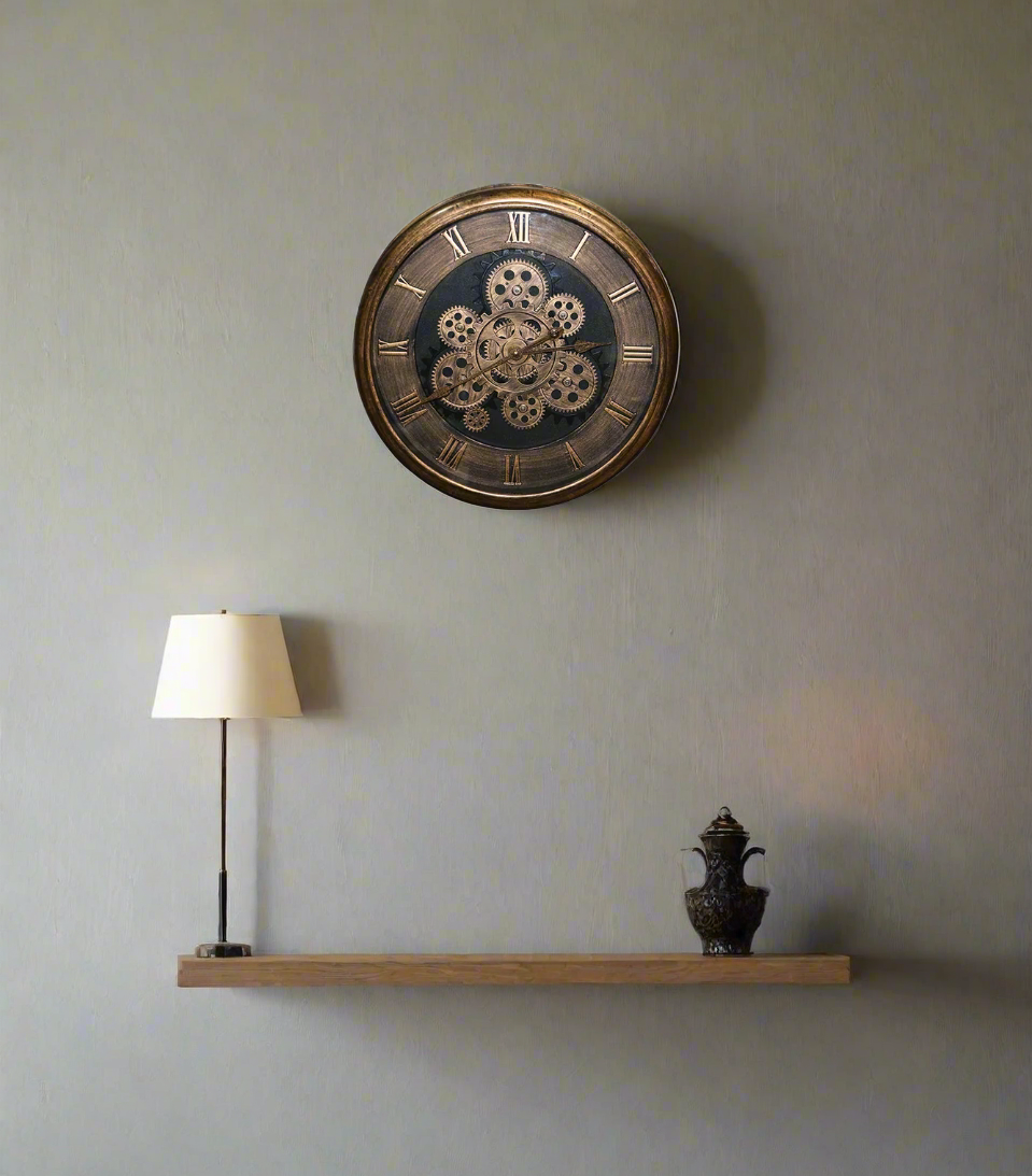 wall clock moving gear golden antique china