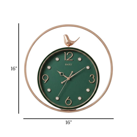 fancy wall clock green & golden sparrow pendulam 16"x16" china