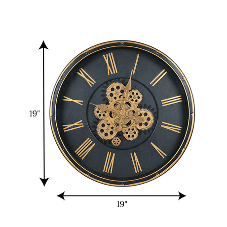 wall clock black with golden moving gear 19''x19" china