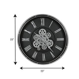 wall clock black & silver moving gear 19''x19" china