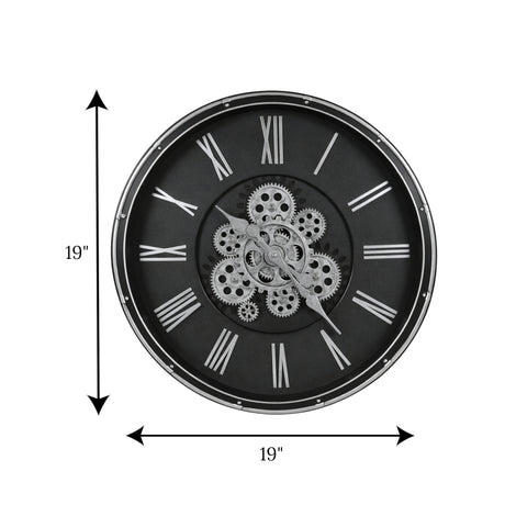 wall clock black & silver moving gear 19''x19" china