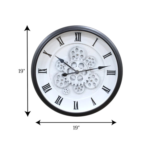 wall clock moving gear roman black & white china 19x19