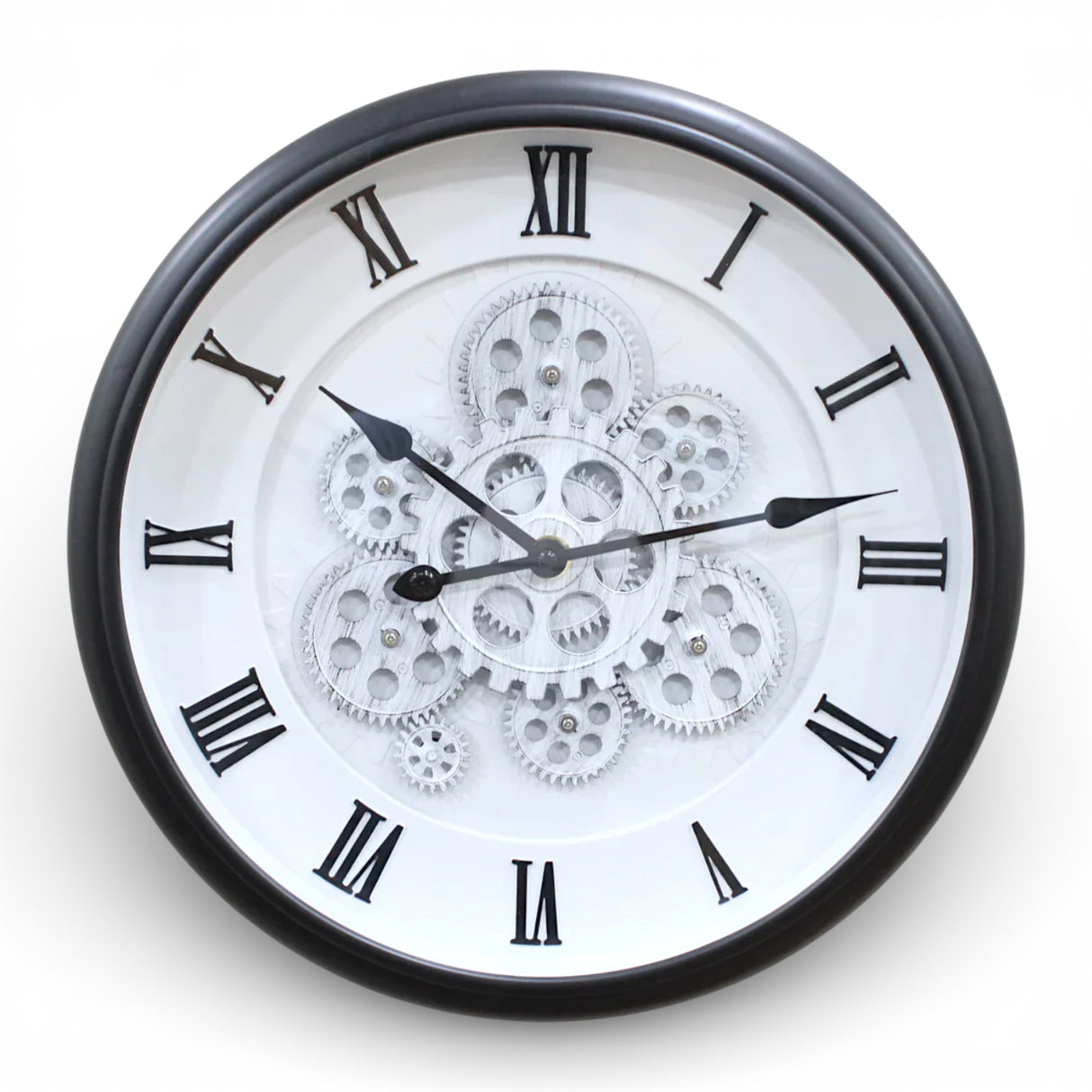 wall clock moving gear roman black & white china 19x19