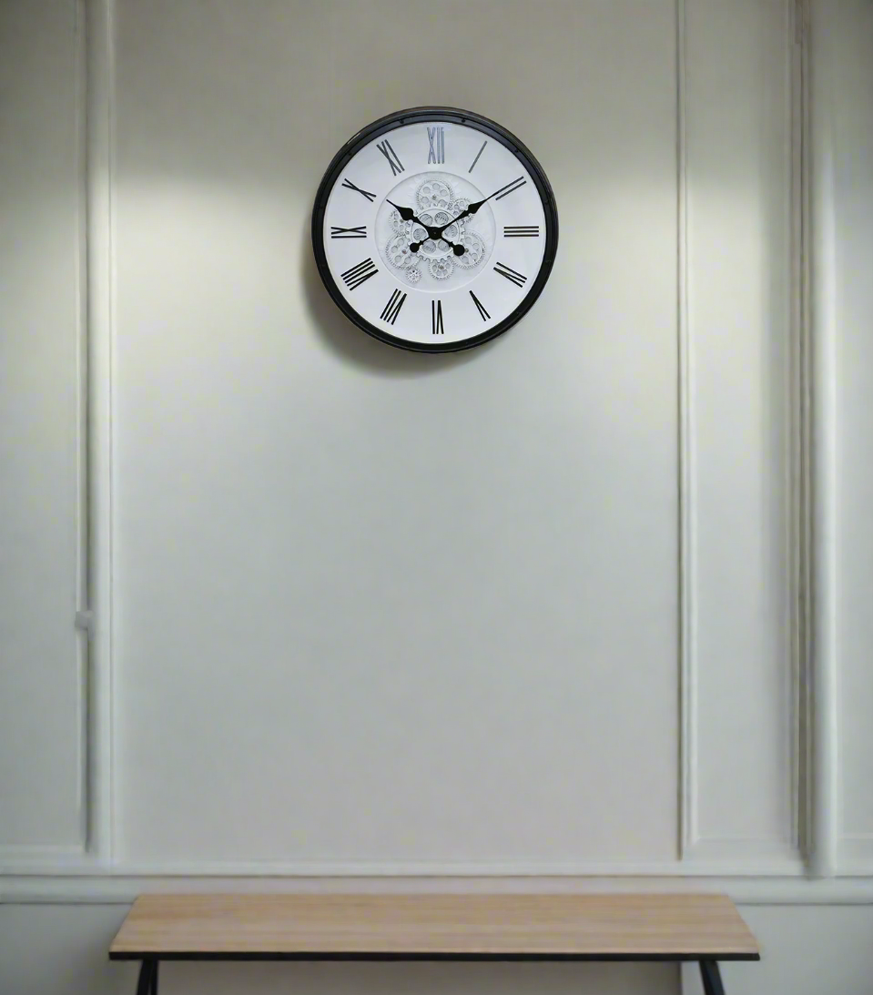 wall clock moving gear black china 19x19