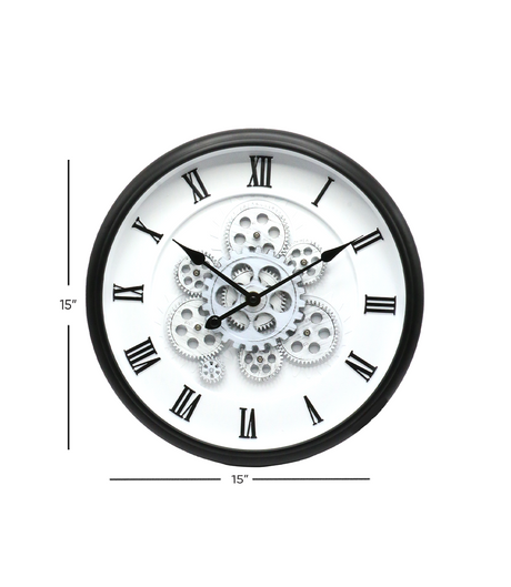 wall clock moving gear white & black 15'' china