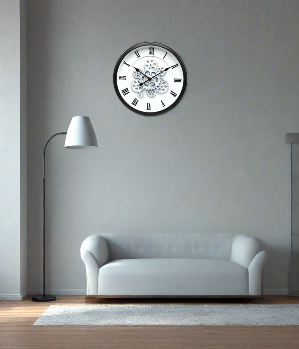 wall clock moving gear white & black 15'' china