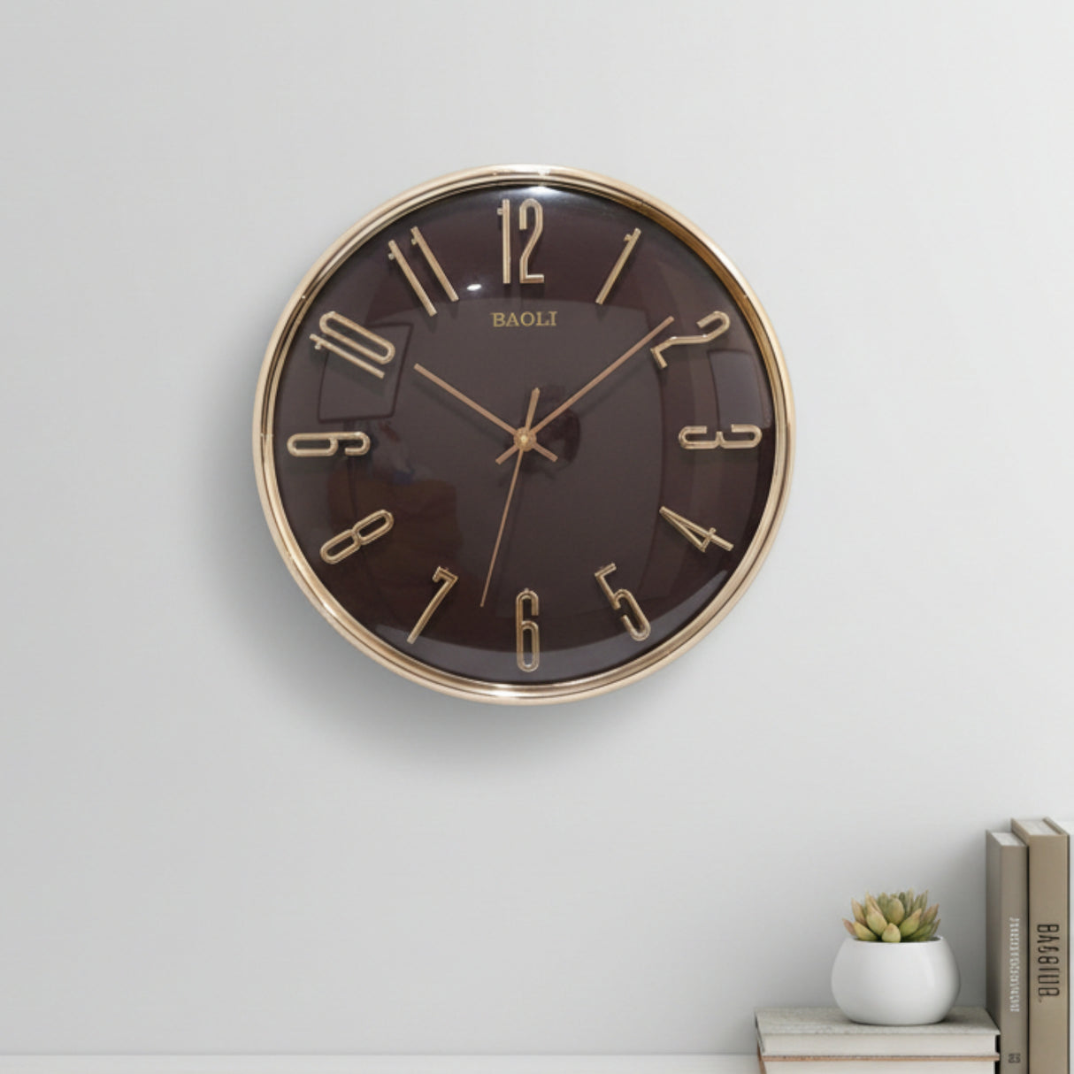 wall clock gold coffee china d712 12.5"x12.5"