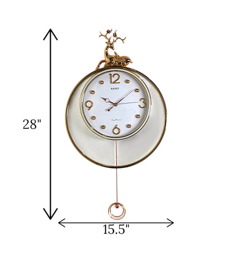 wall clock deer with pendulum white 28''x15.5'' china