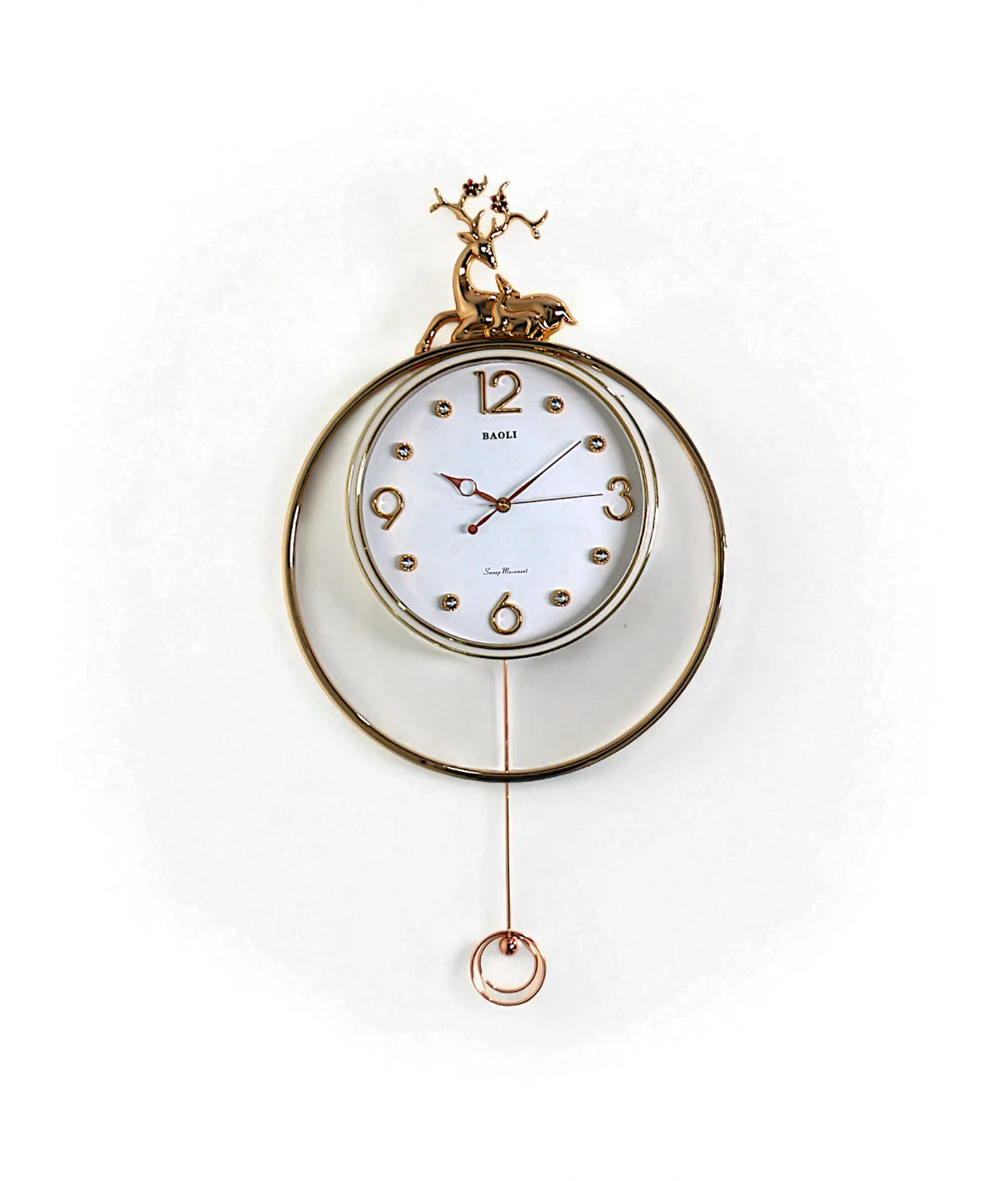 wall clock deer with pendulum white 28''x15.5'' china